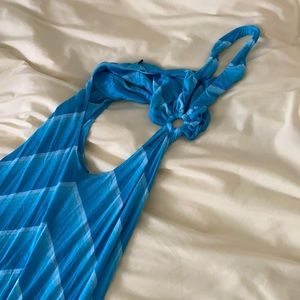 Brand new BEBE blue and white halter neck dress